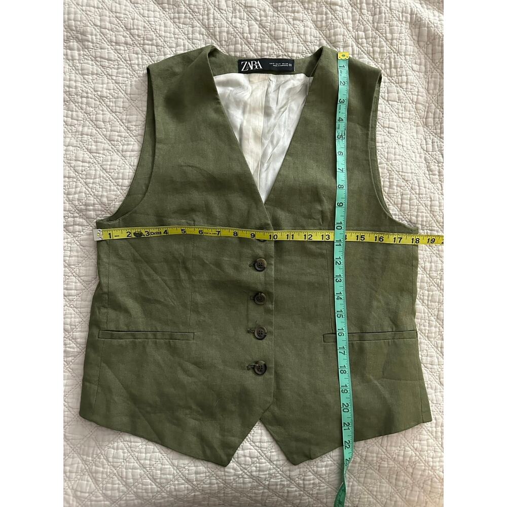 Zara Linen Viscose Lined Vest Womens Green Size Small - Picture 5 of 5